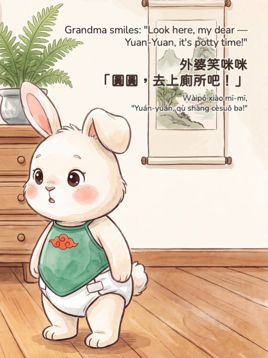 A page from the book showing the same sentence in Traditional Chinese, Pinyin, and English.